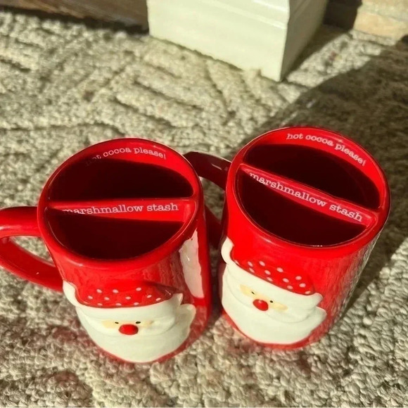 2 MUGS Santa Clause Christmas Marshmallow Hot Coco Mugs 2 Set of Two Mugs Cups - Picture 4 of 11